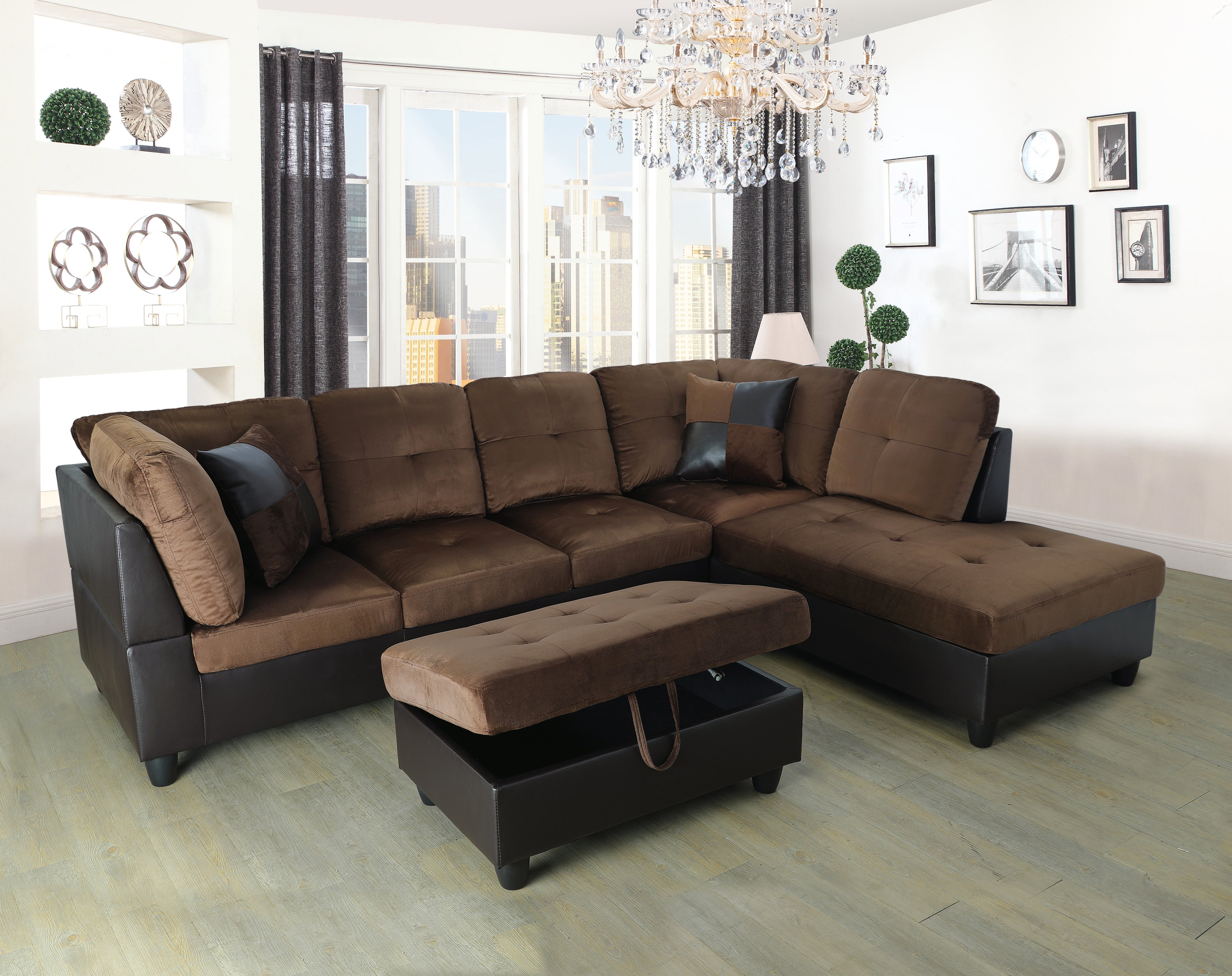 AInehome L-förmiges Sofa-Set für das Wohnzimmer, braun, fusselfrei