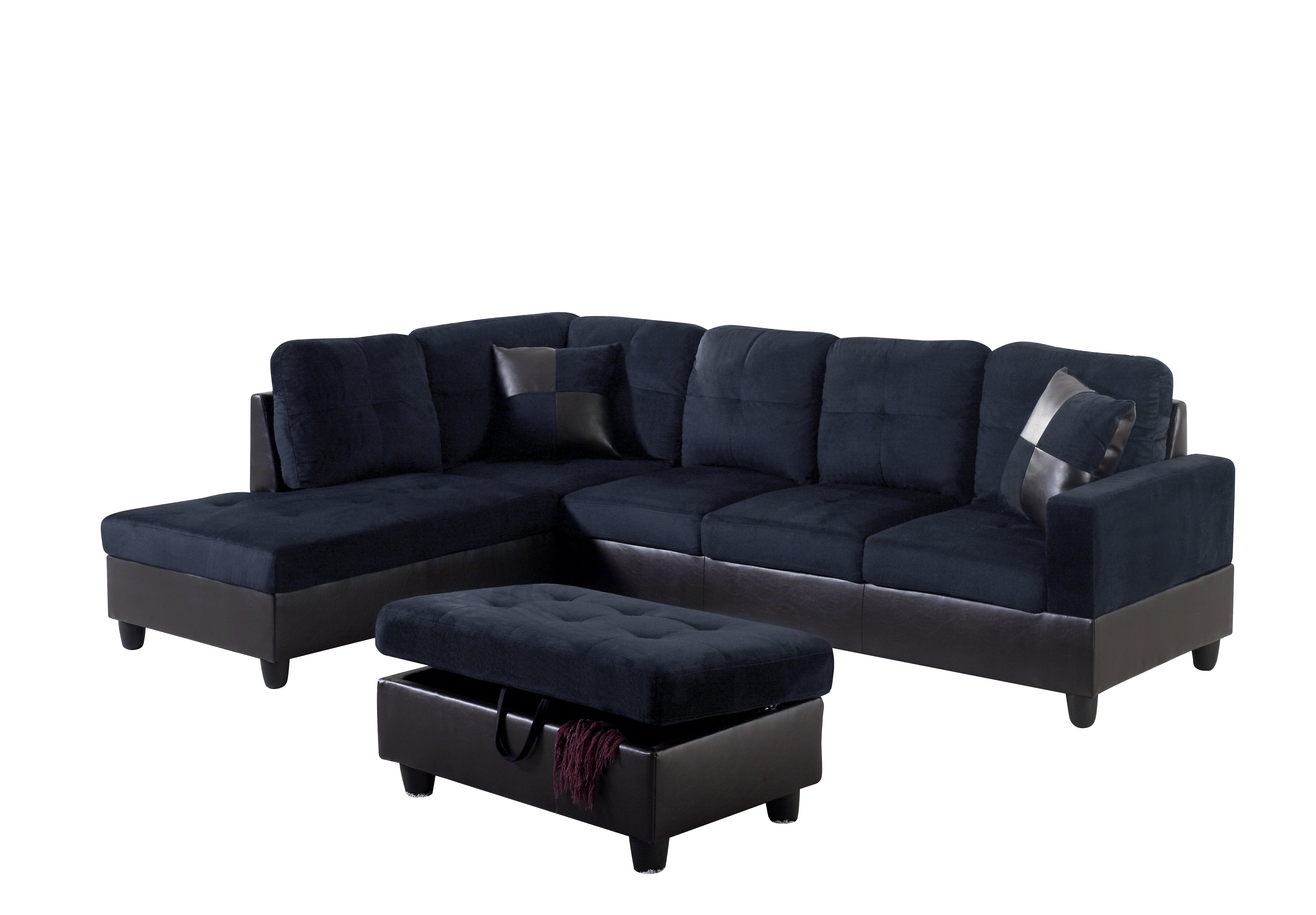 AInehome Dark Blue And Brown Lint L-Shaped Living Room Sectional Sofa Set