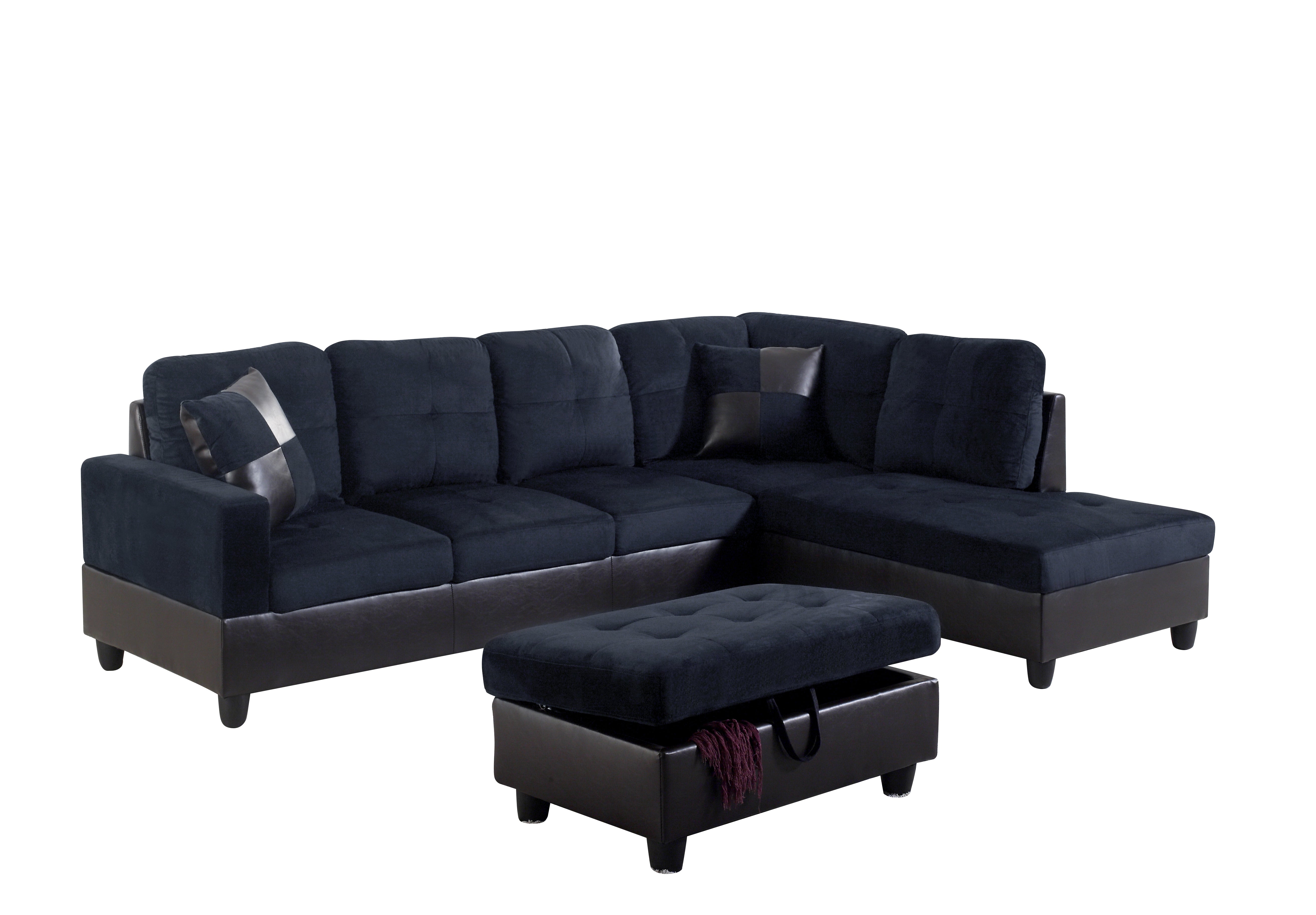 AInehome Dark Blue And Brown Lint L-Shaped Living Room Sectional Sofa Set