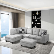 Gray Linen L-Shaped Sectional Sofa