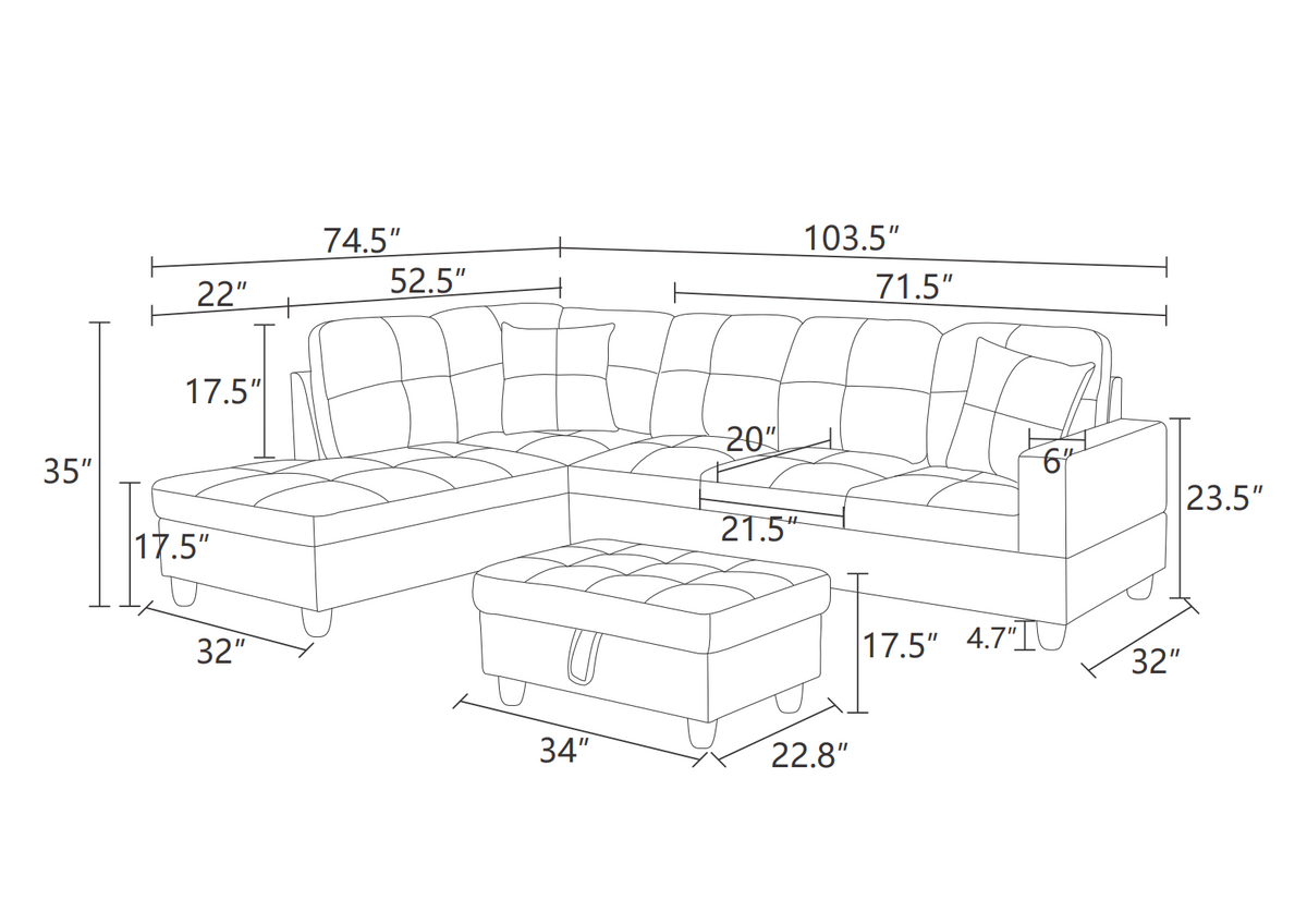 Gray Linen L-Shaped Sectional Sofa - product image 6
