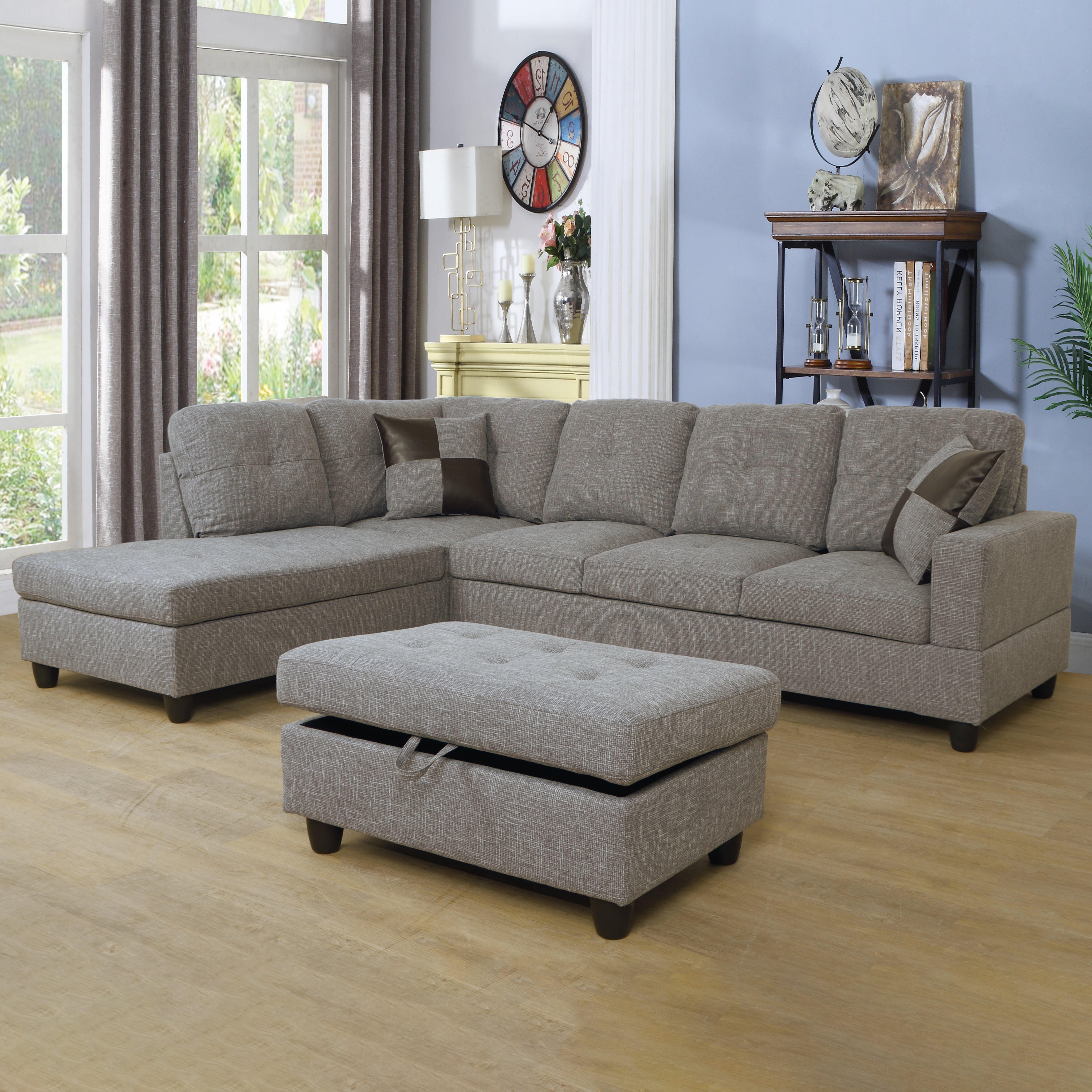 Ainehome Grey Linen 3-Piece Couch Living Room Sofa Set