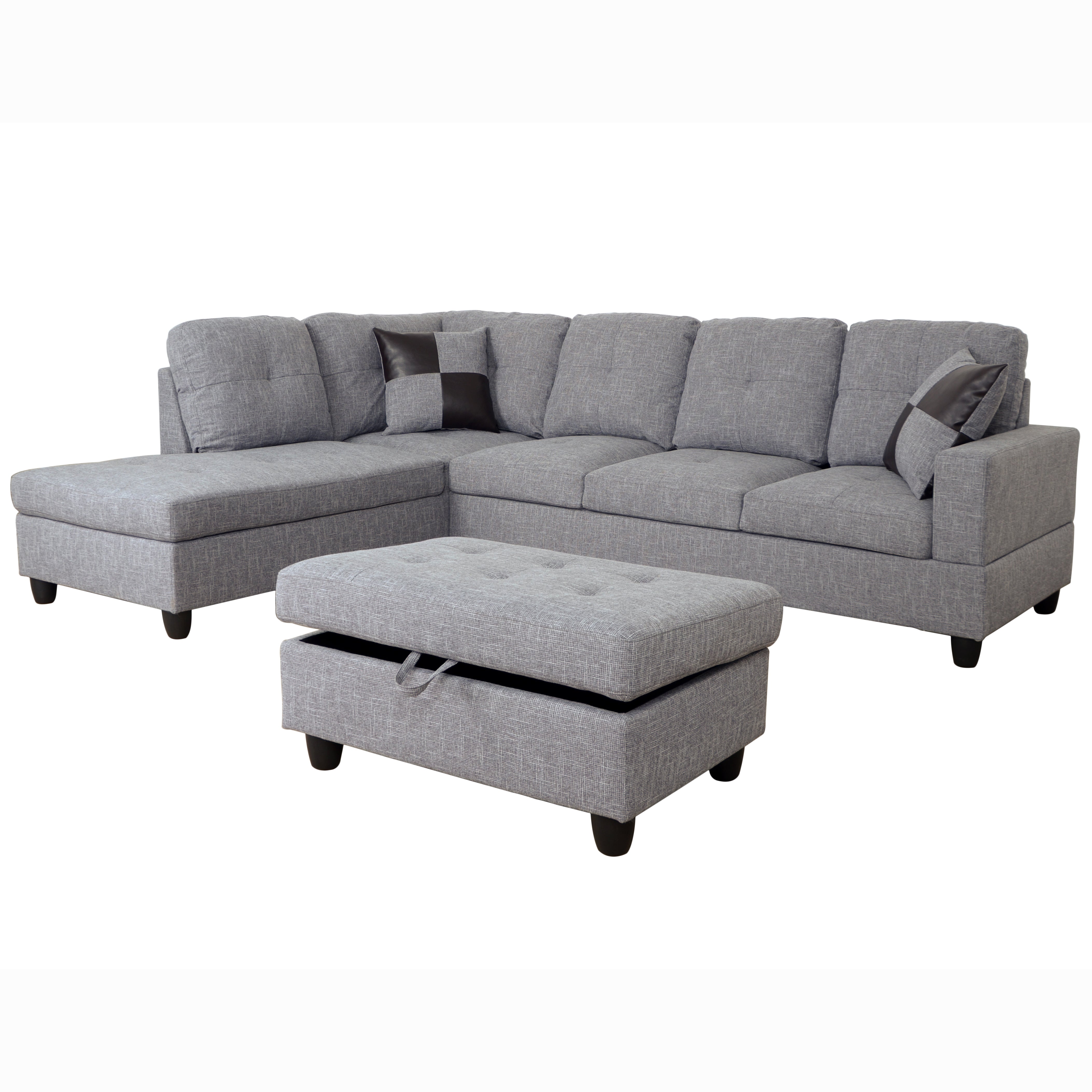 Ainehome Grey Linen 3-Piece Couch Living Room Sofa Set