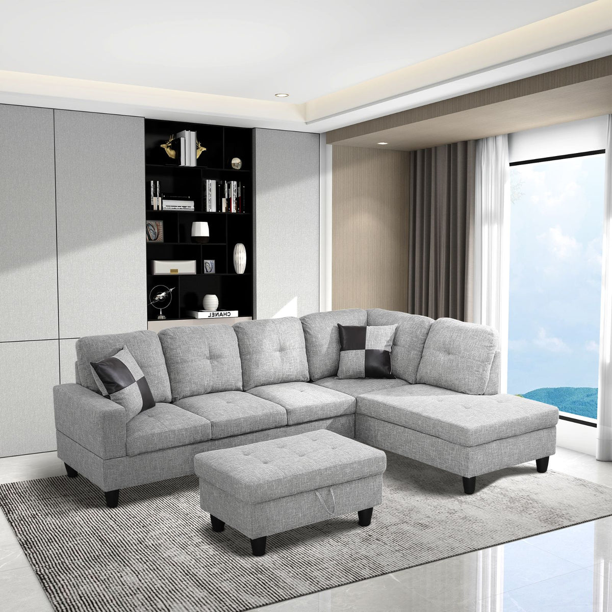 Gray Linen L-Shaped Sectional Sofa - product image 10