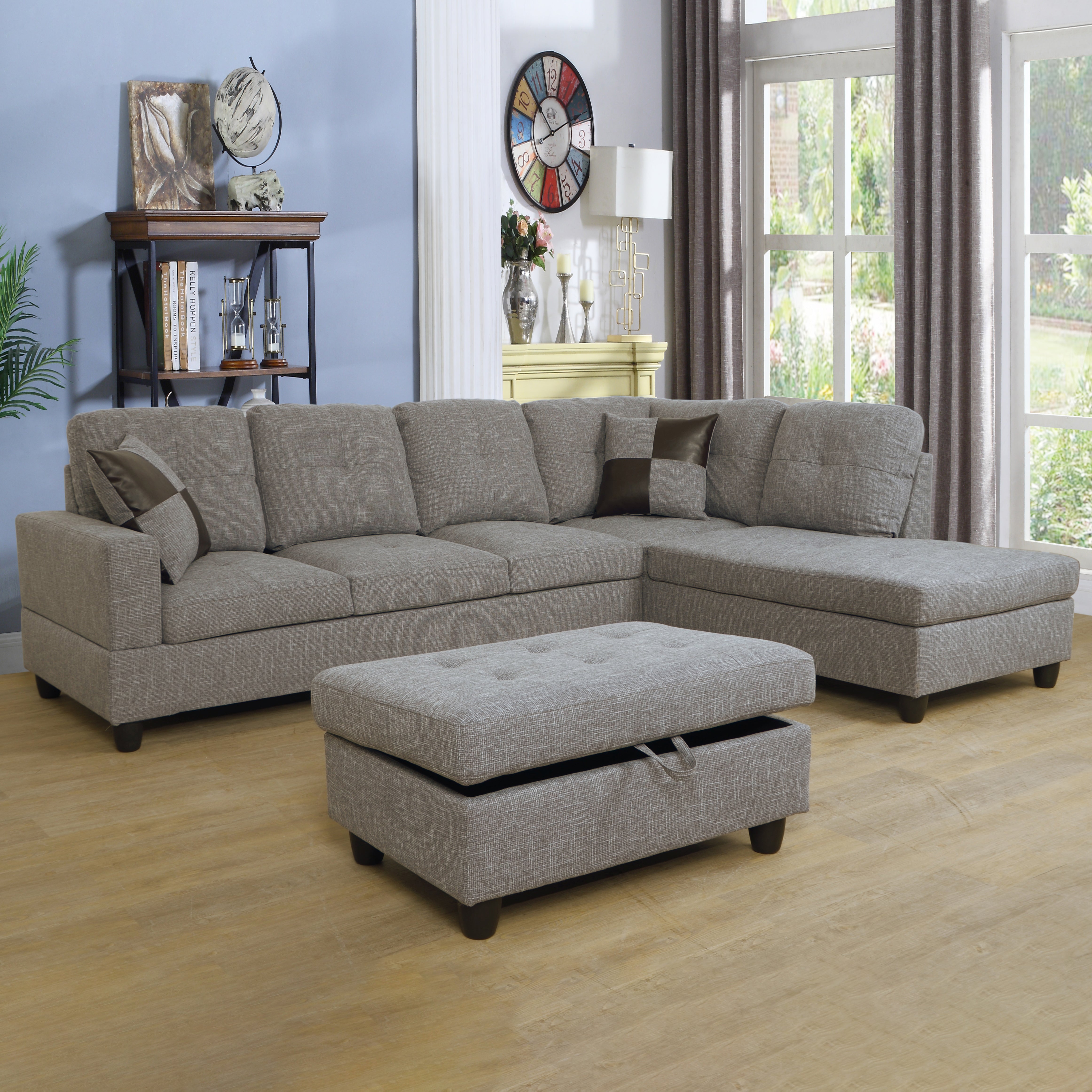 Ainehome 3-teiliges Sofa-Set aus grauem Leinen für das Wohnzimmer