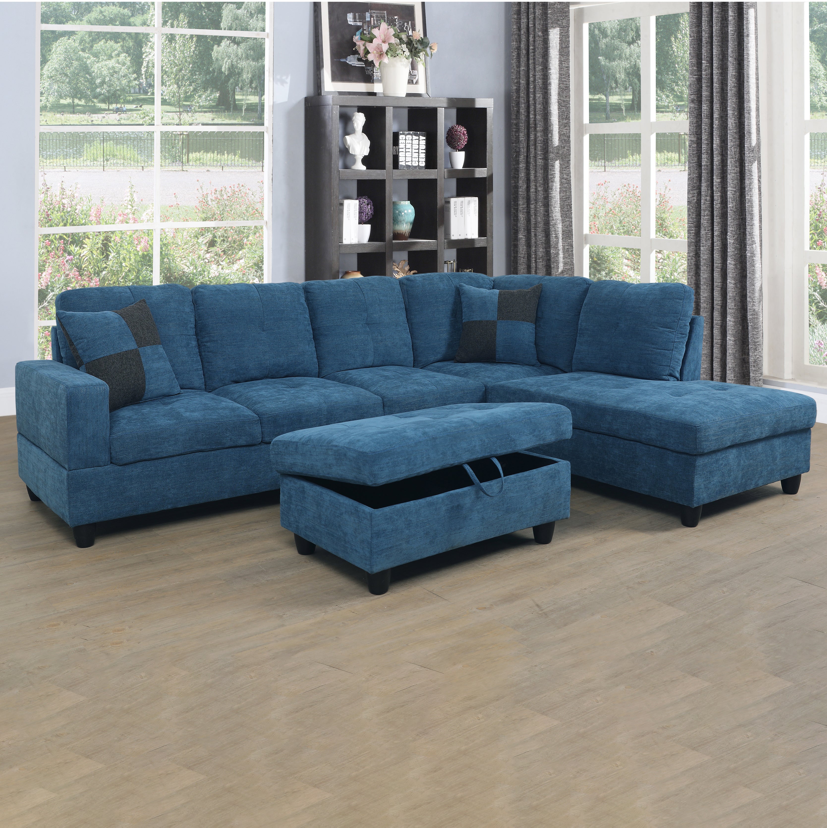 Conjunto de sofá seccional en forma de L de franela azul de Ainehome para sala de estar
