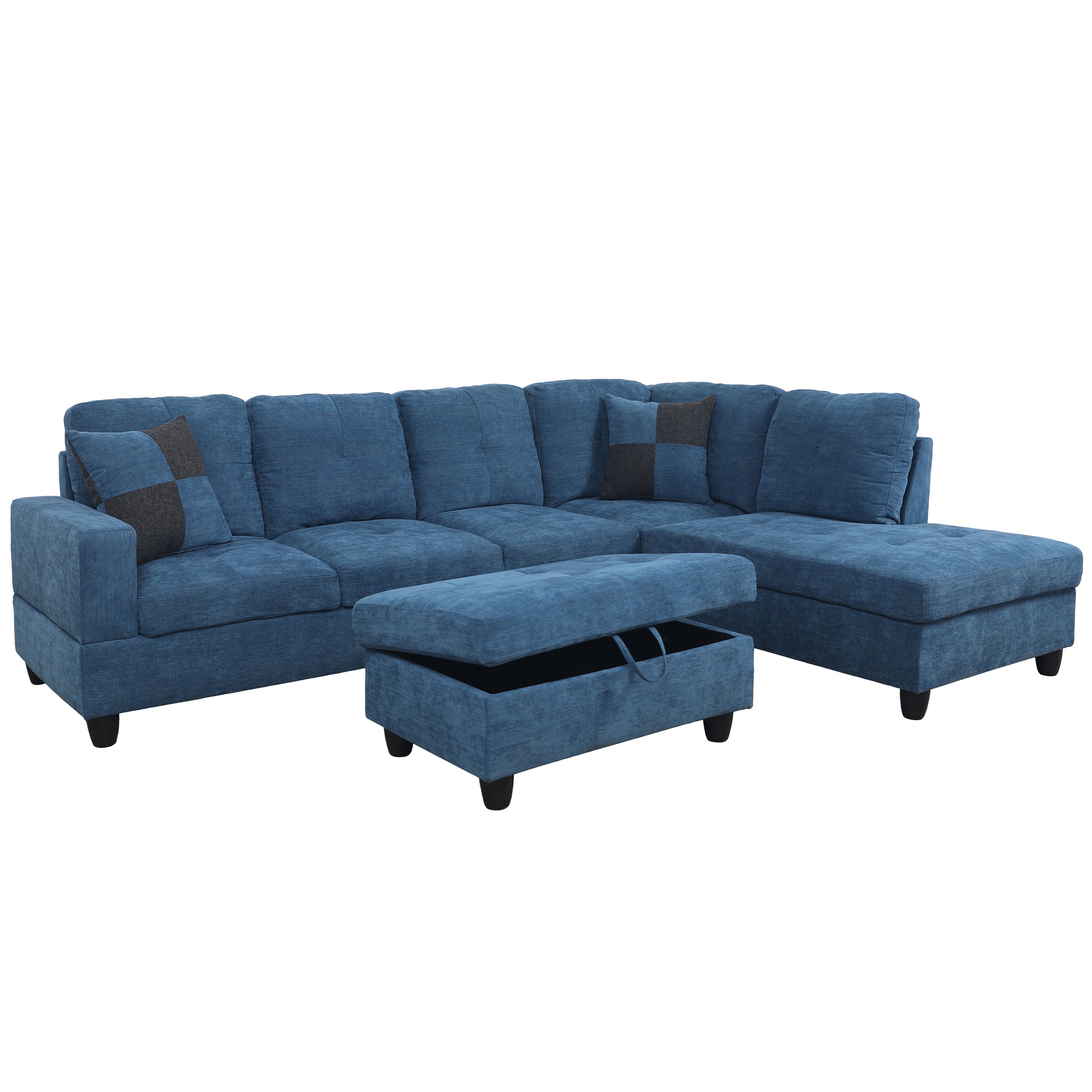 Conjunto de sofá seccional en forma de L de franela azul de Ainehome para sala de estar