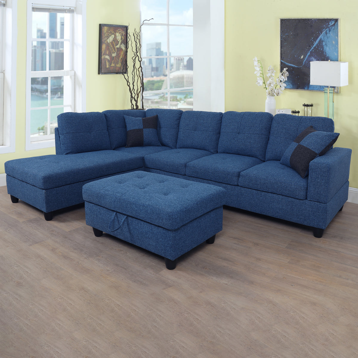 Ainehome 3-teiliges Sofa-Set aus blauem Leinen für das Wohnzimmer
