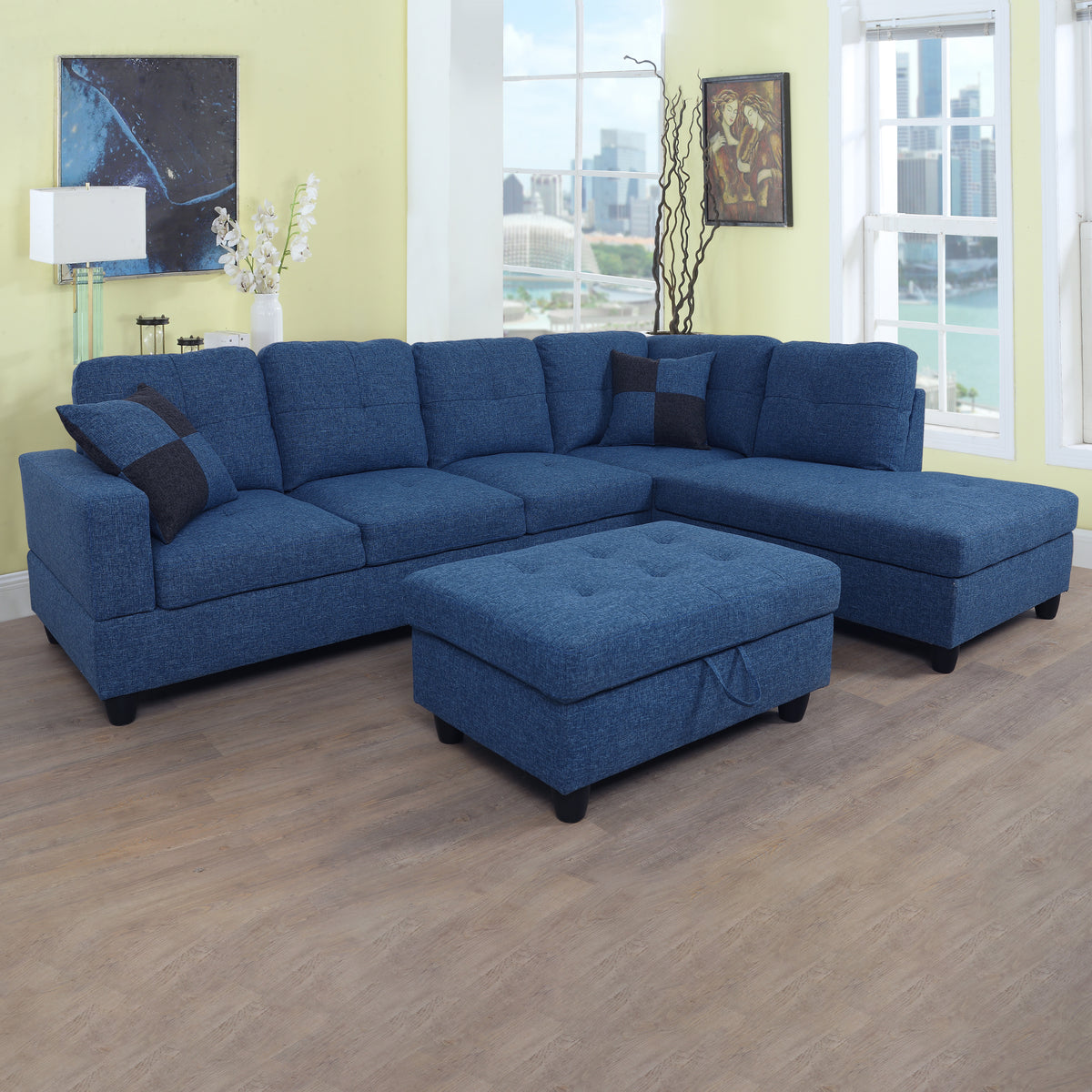 Ainehome 3-teiliges Sofa-Set aus blauem Leinen für das Wohnzimmer