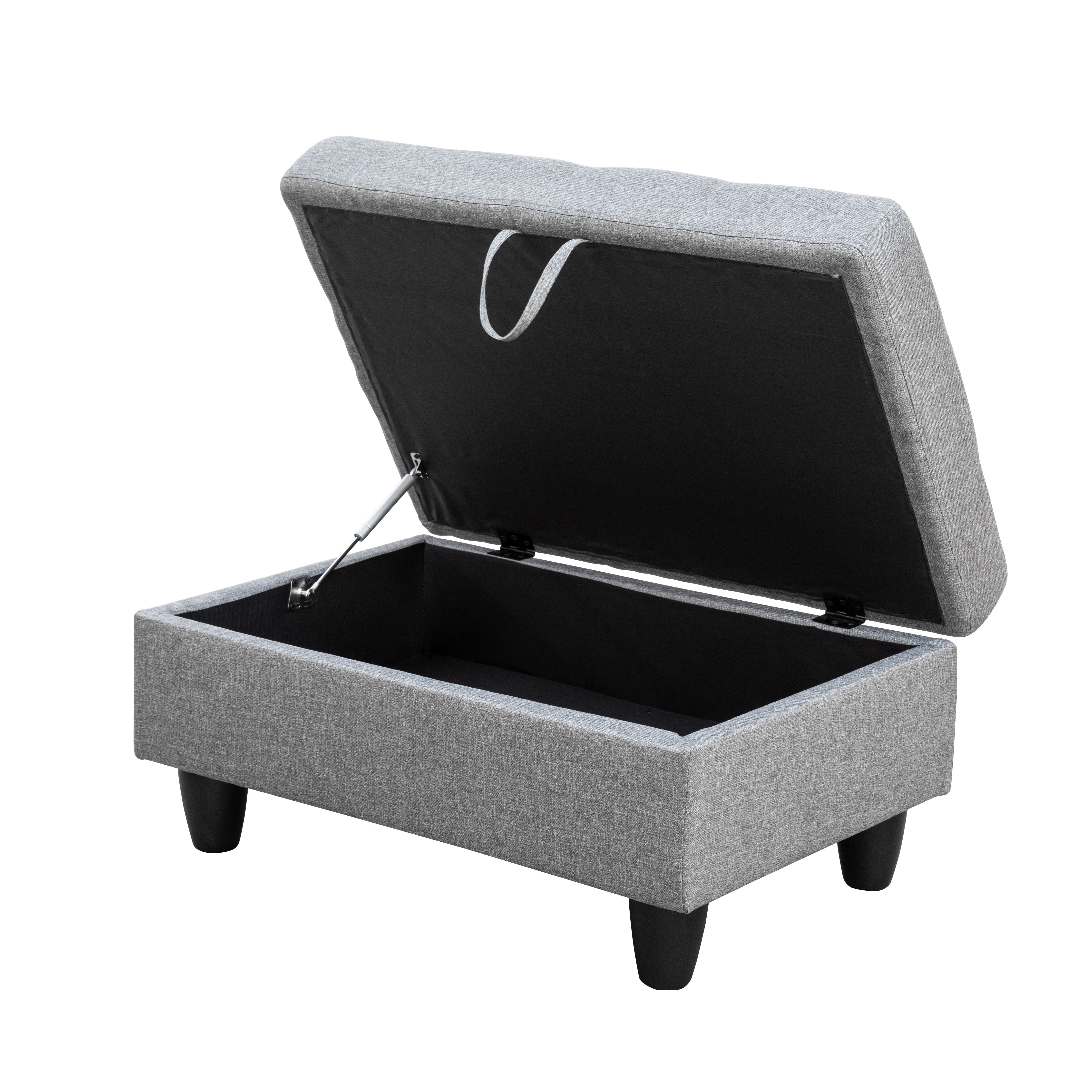 Ainehome Grey Linen Storage Ottoman Living Room Sofa