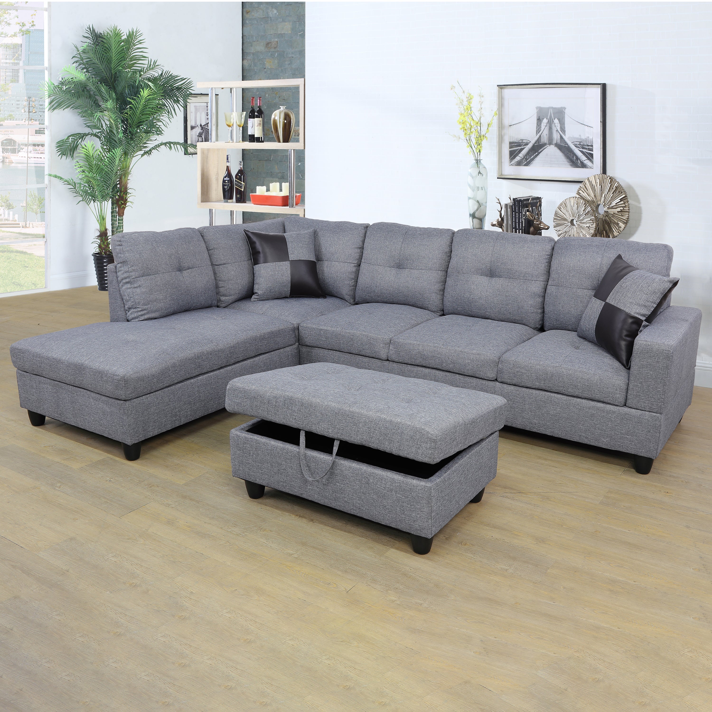 Ainehome Comfortable Grey Linen Sofa Set - 3-Piece Living Room Couch