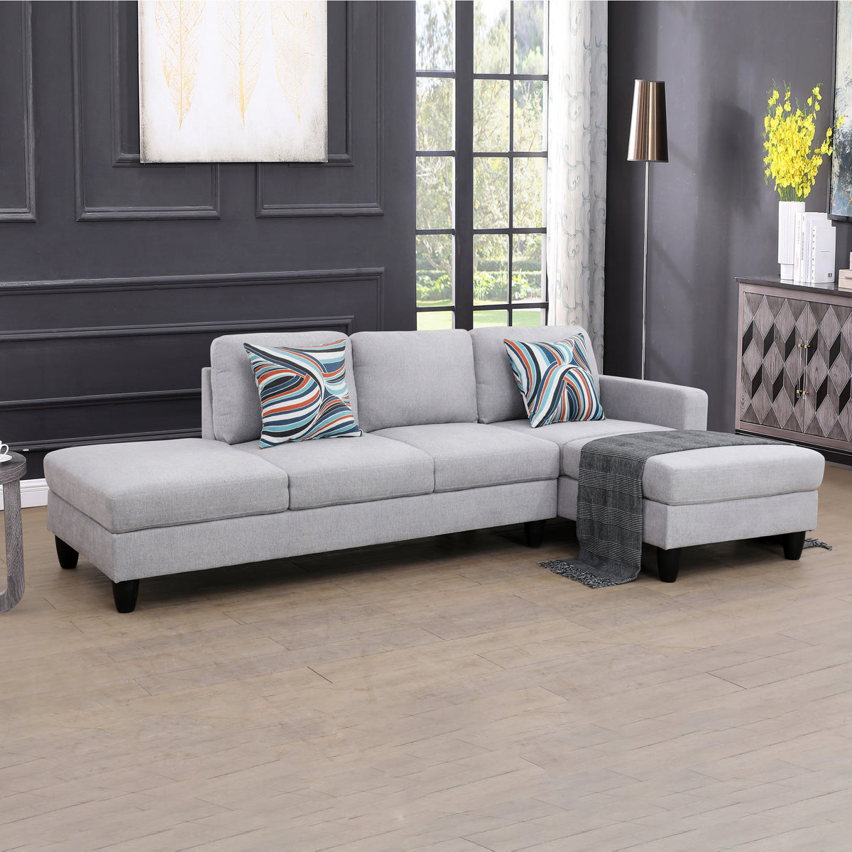 Conjunto de sofá de 2 piezas para sala de estar con pelusa en gris y blanco de Ainehome