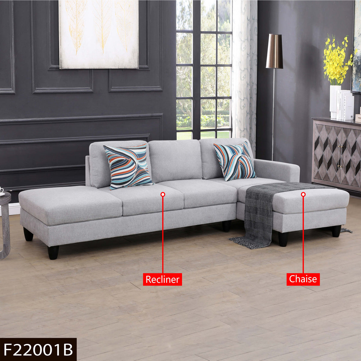 Conjunto de sofá de 2 piezas para sala de estar con pelusa en gris y blanco de Ainehome