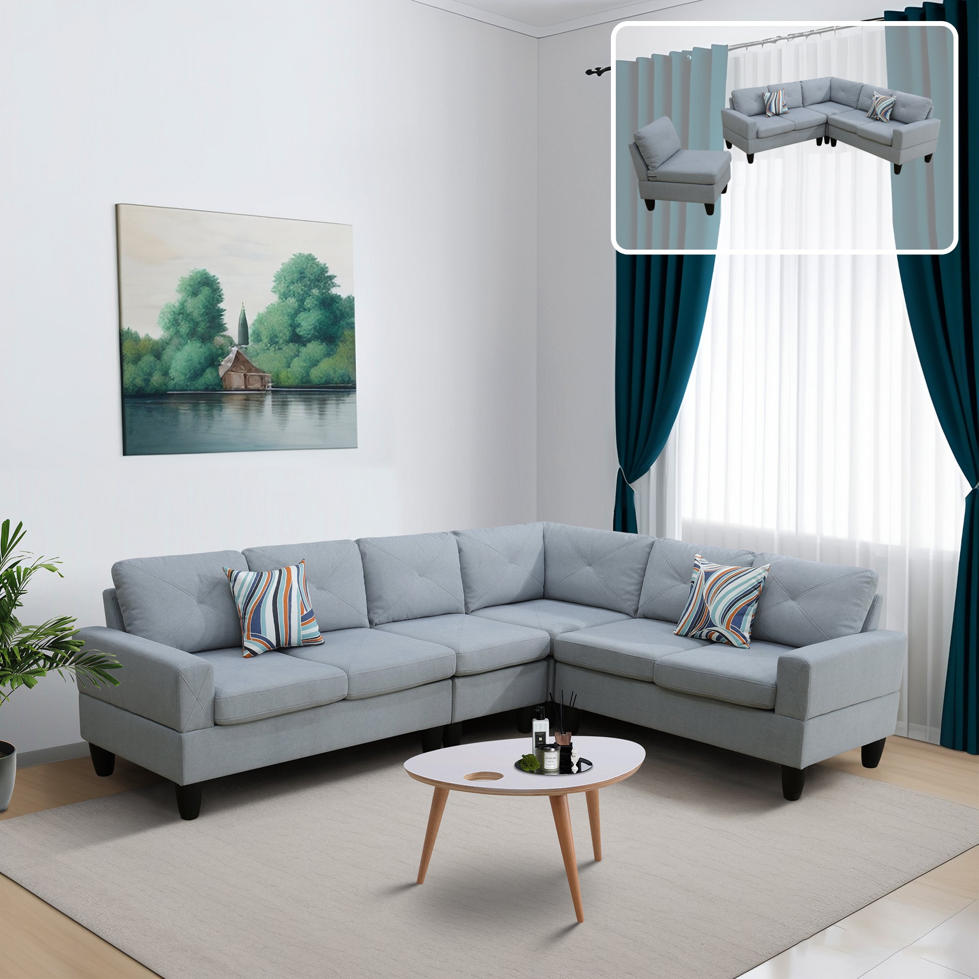 Ainehome Grey Massa Flannel 4-Piece Couch Living Room Sofa Set