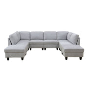 Gray and White Flannel 8-Piece U-Shaped Sectional Sofa