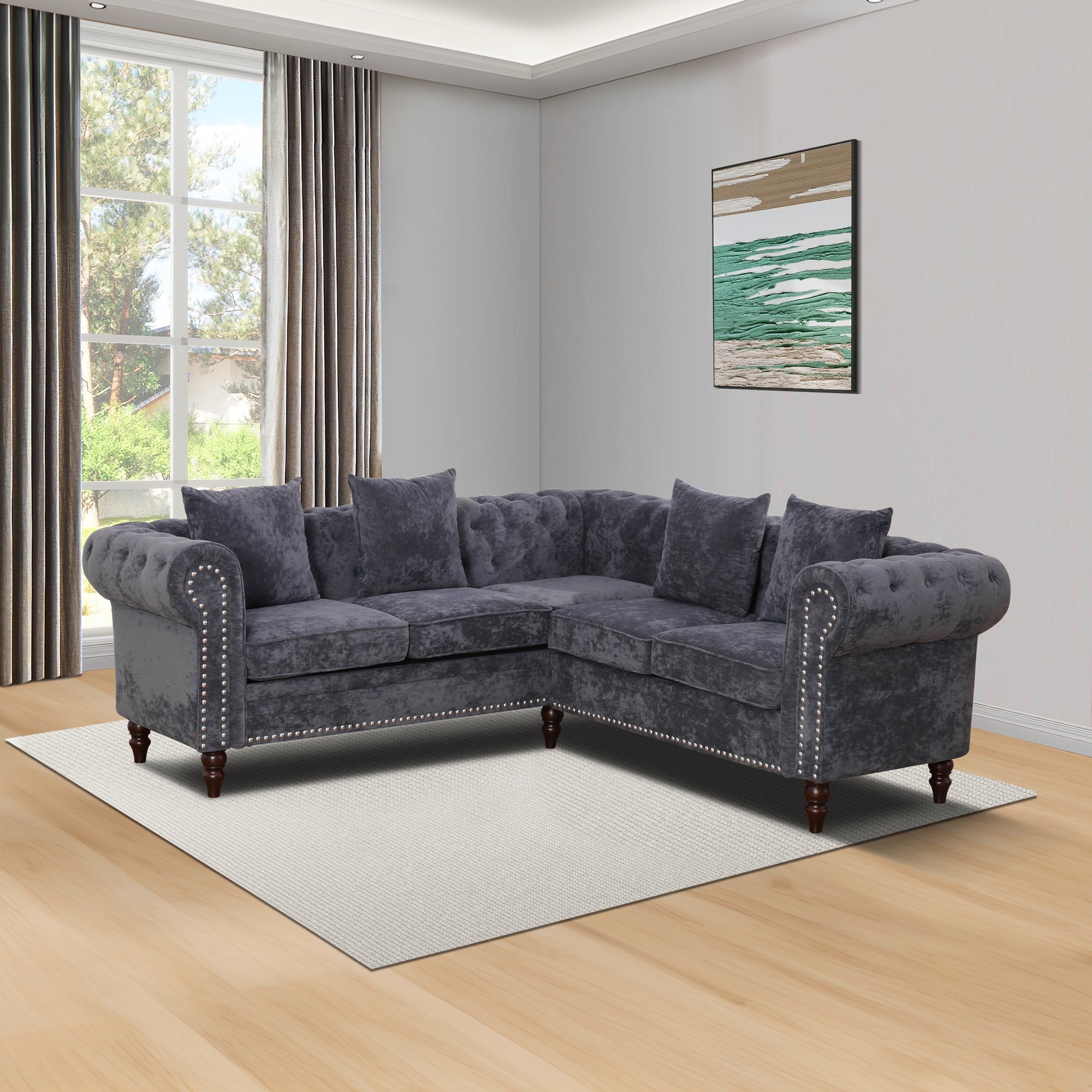Ainehome Dark Gray Flannelette 2-Piece Couch Living Room Sofa Set