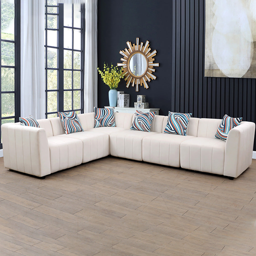 Ainehome White Microfiber 6-Piece Living Room L-Shaped Sofa Set