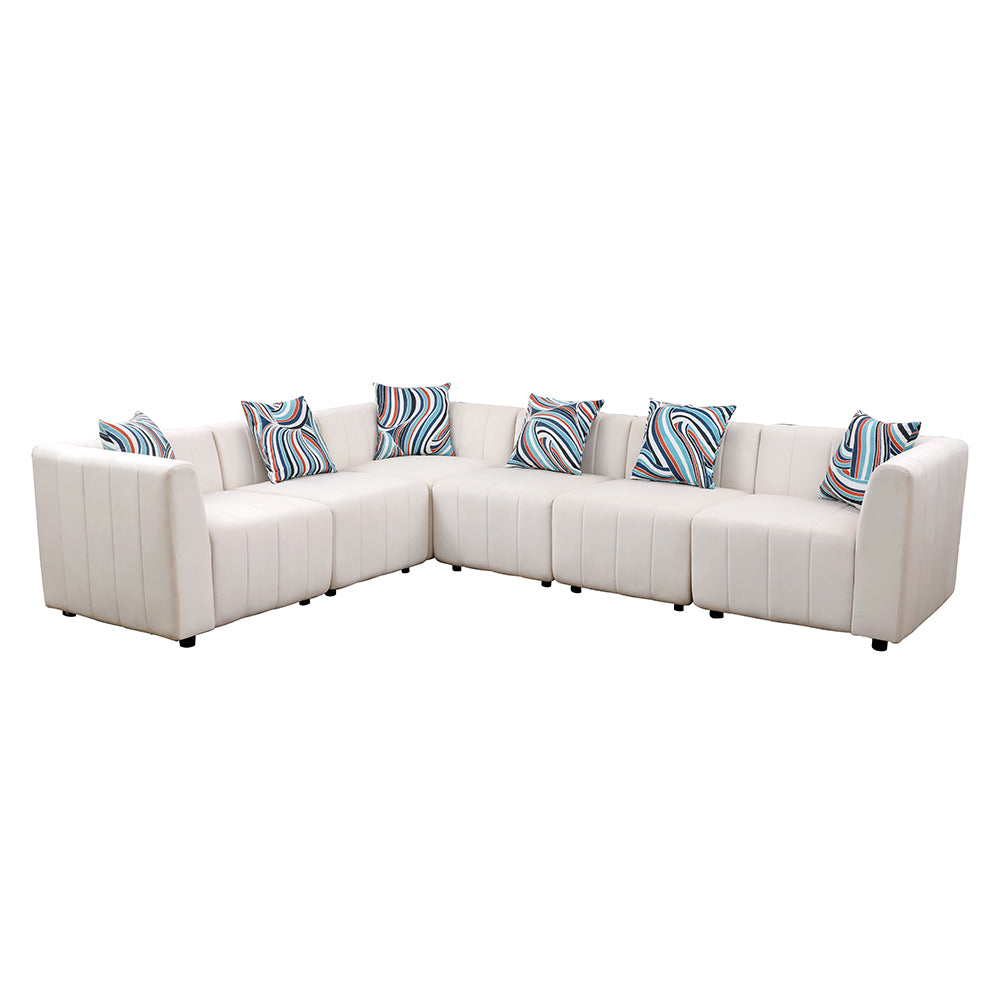 Ainehome White Microfiber 6-Piece Living Room L-Shaped Sofa Set