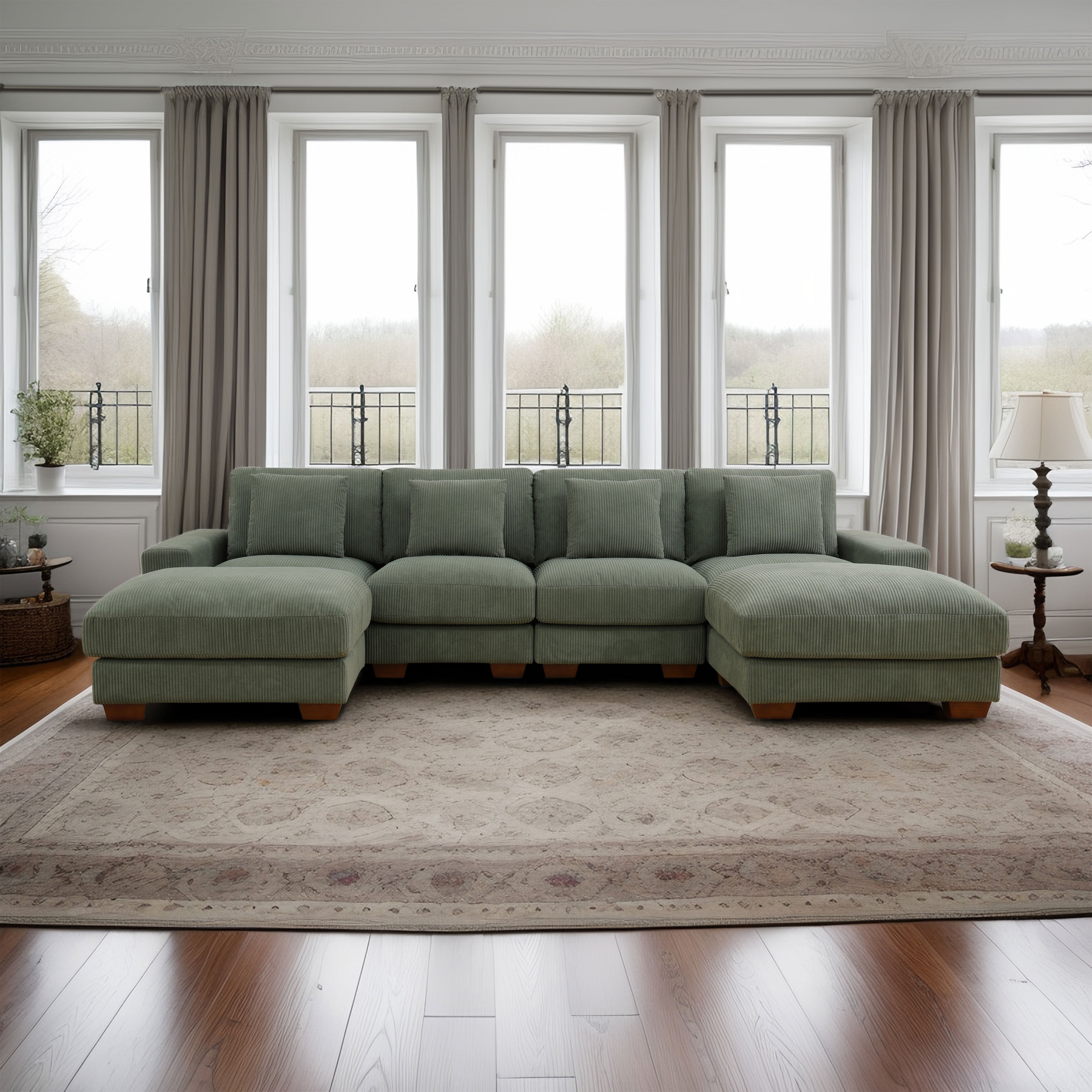 Ainehome Green Corduroy 6-Piece Living Room Sofa Set-5