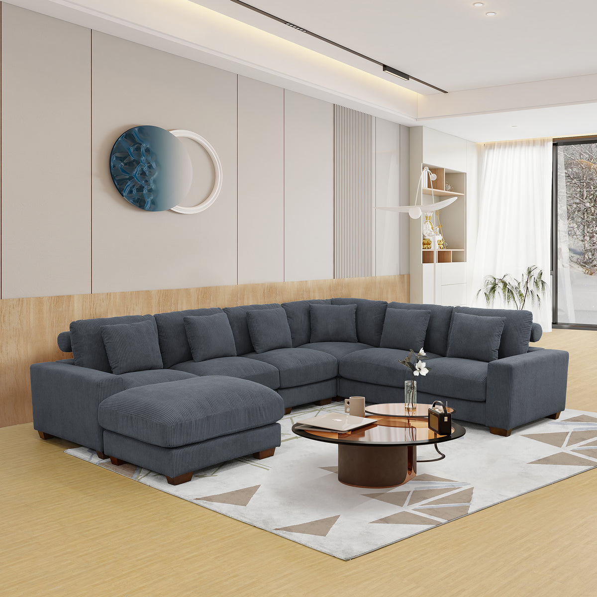 Dark Gray Corduroy 7-Piece Modular Sectional with Storage Ottoman - product image