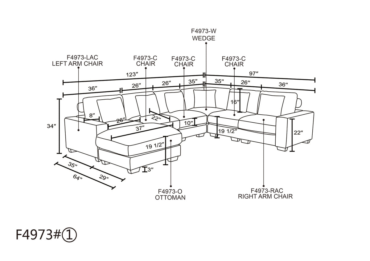 Dark Gray Corduroy 7-Piece Modular Sectional with Storage Ottoman - product image