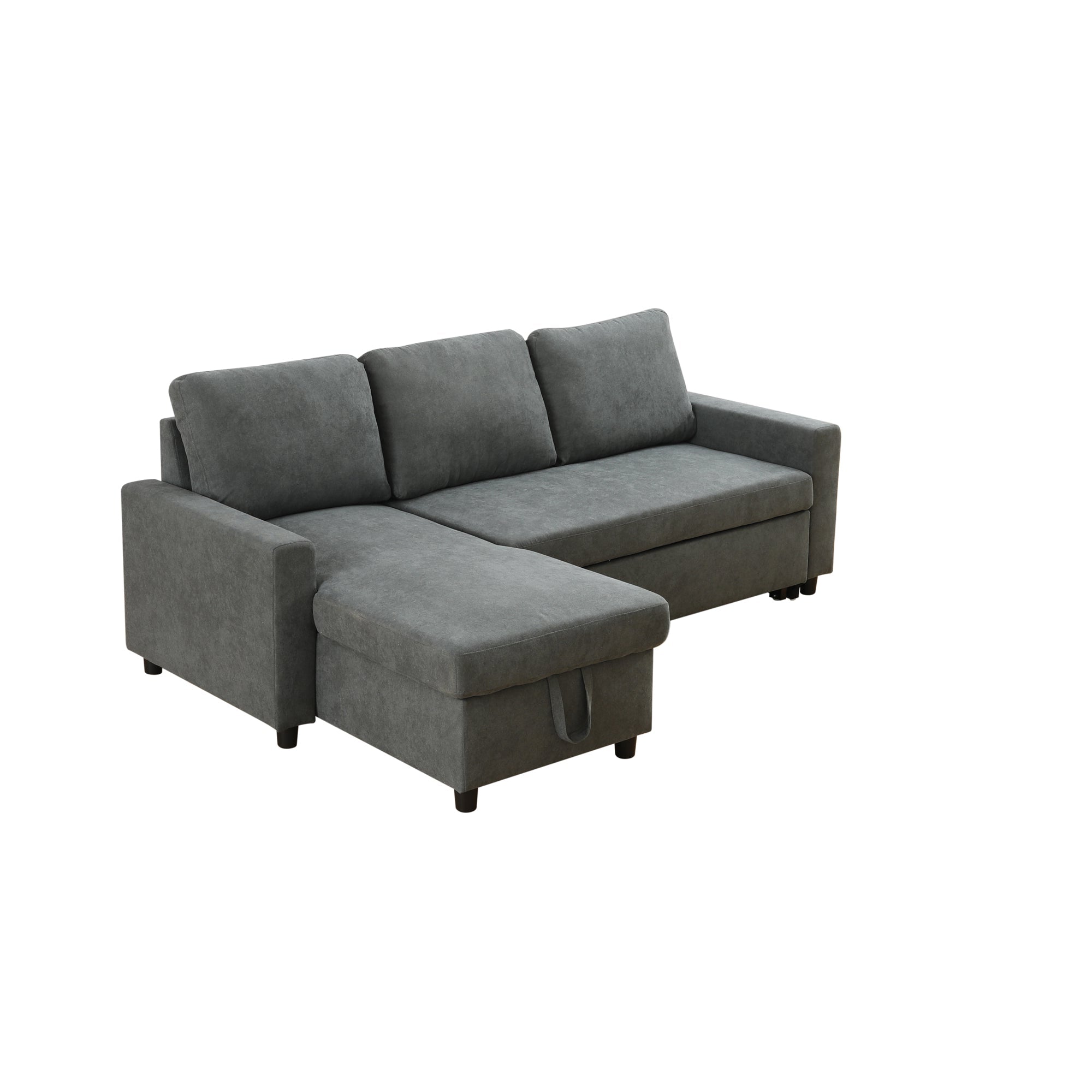 Ainehome Dark Grey Flannelette L-Shaped Living Room Sectional Sofa bed