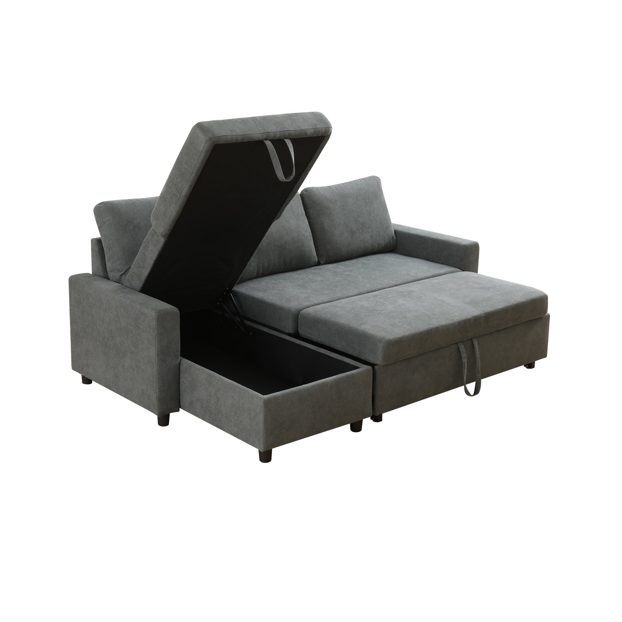 Ainehome Dark Grey Flannelette L-Shaped Living Room Sectional Sofa bed