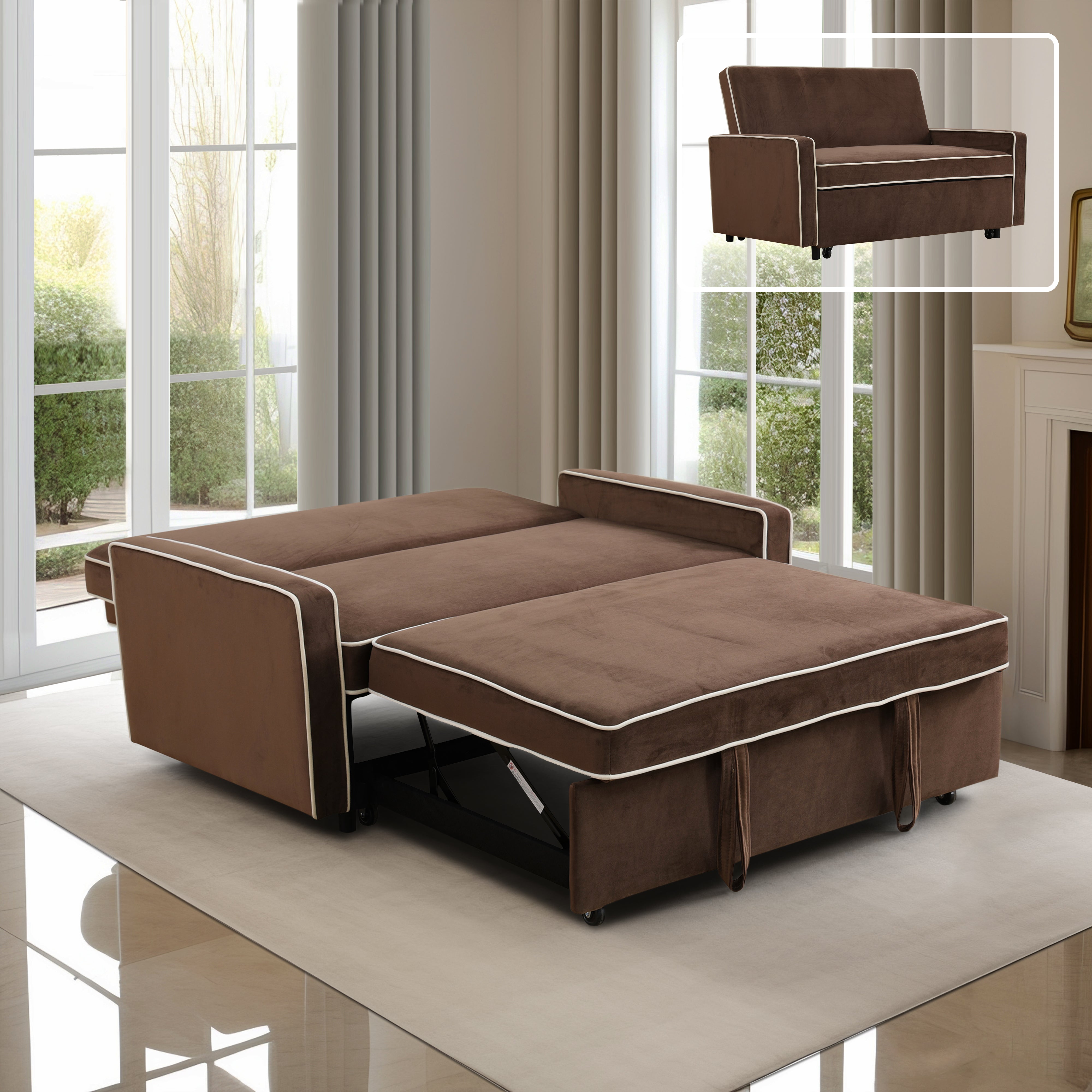 Ainehome Brown Flannel 1-Piece Living Room Sofabed