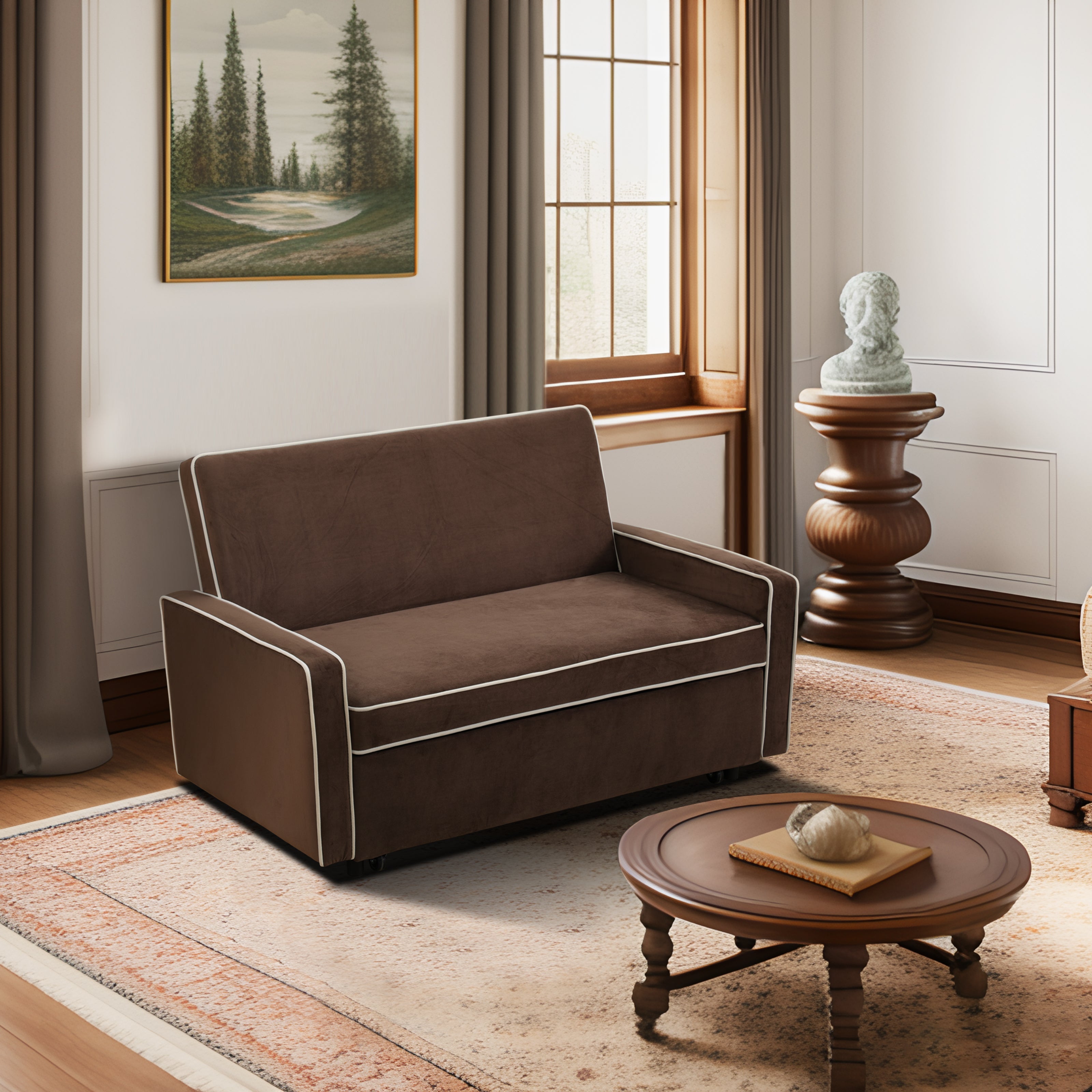Ainehome Brown Flannel 1-Piece Living Room Sofabed