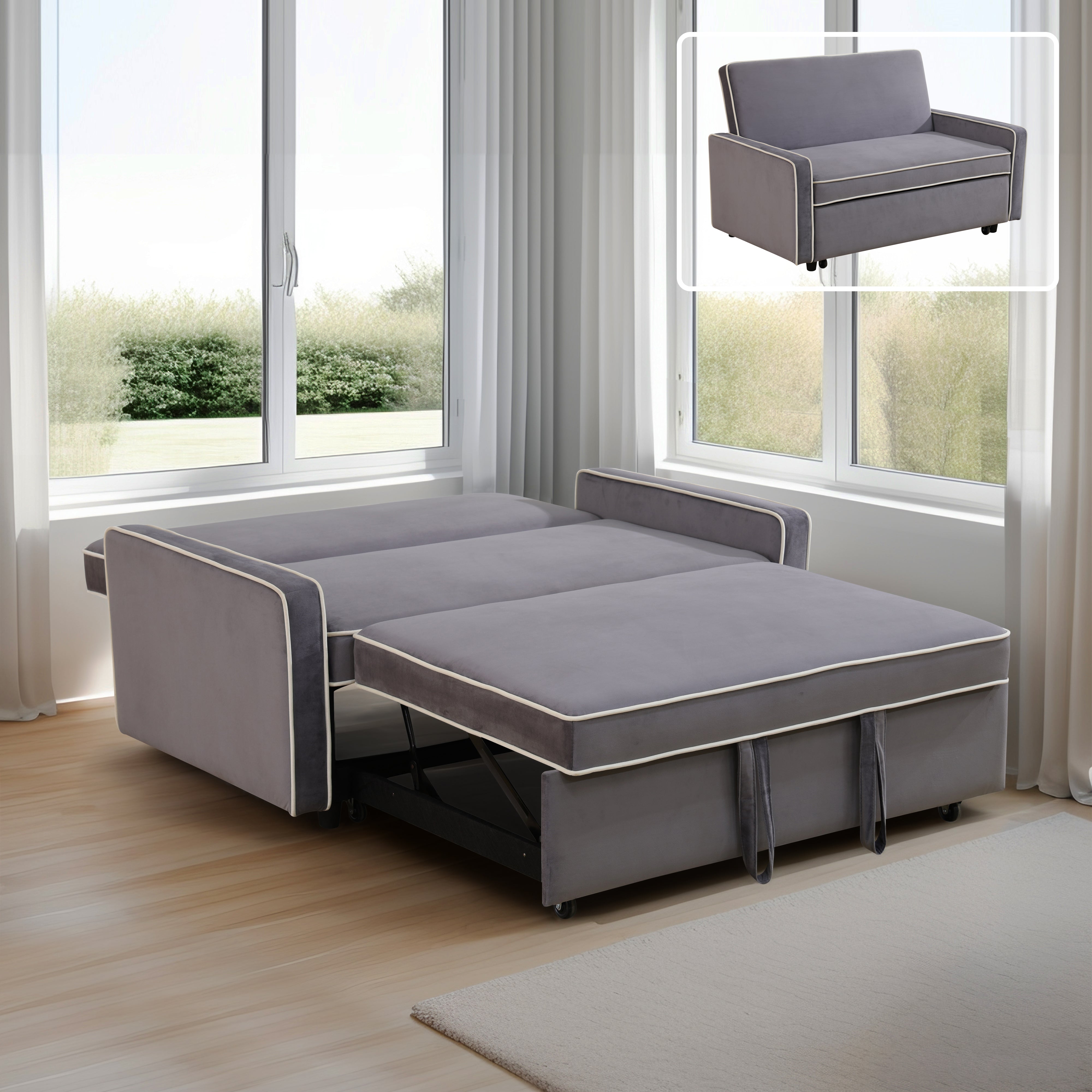 Ainehome Light Gray Flannel 1-Piece Living Room Sofabed