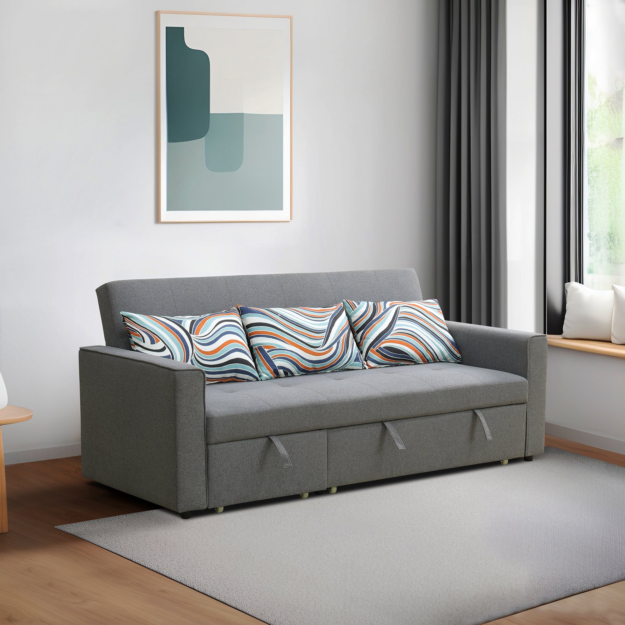 Ainehome Grey Sackcloth 1-Piece Living Room Wide Sofabed