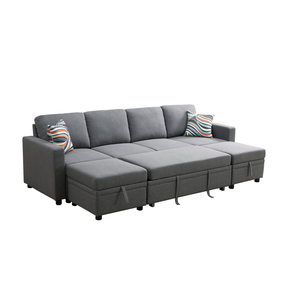 Dark Gray 6-Piece U-Shaped Sleeper Sectional Sofa