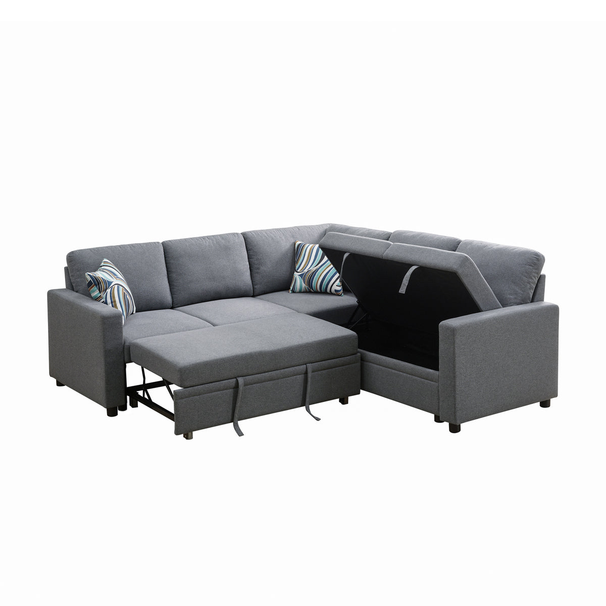 Gray Chenille L-Shaped Sleeper Sectional Sofa with Storage