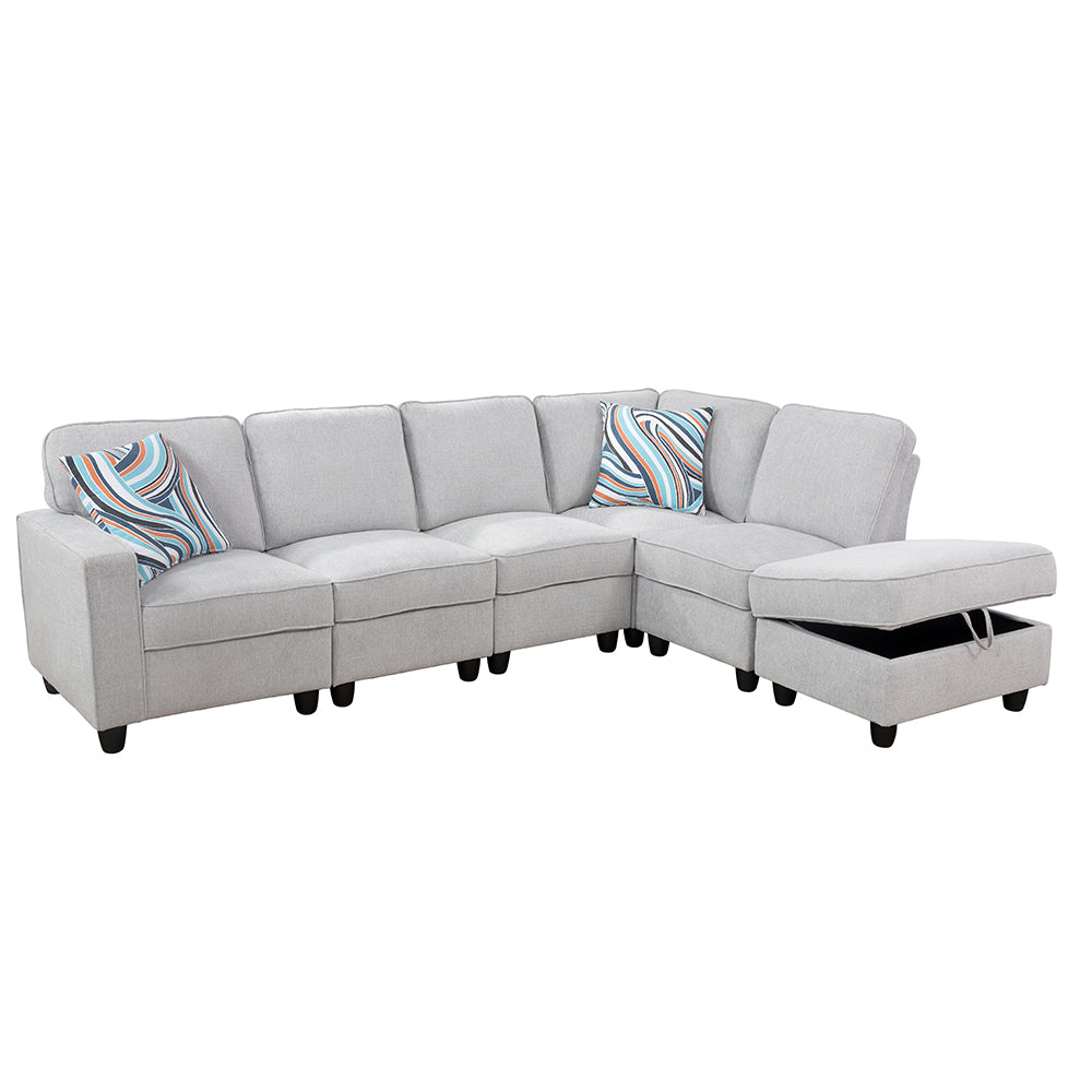 Grey Lint 6-Piece L-Shaped Living Room Sectional Sofa Set