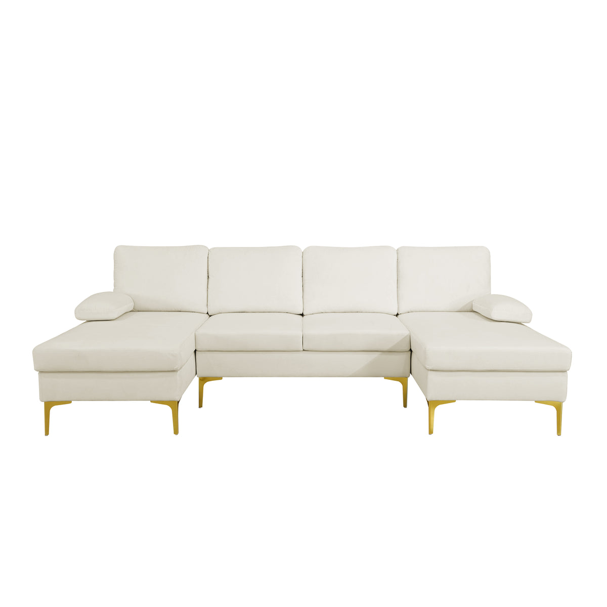 Off-White Fluffy Fabric 3-Piece U-Shaped Sectional Sofa - product image 2