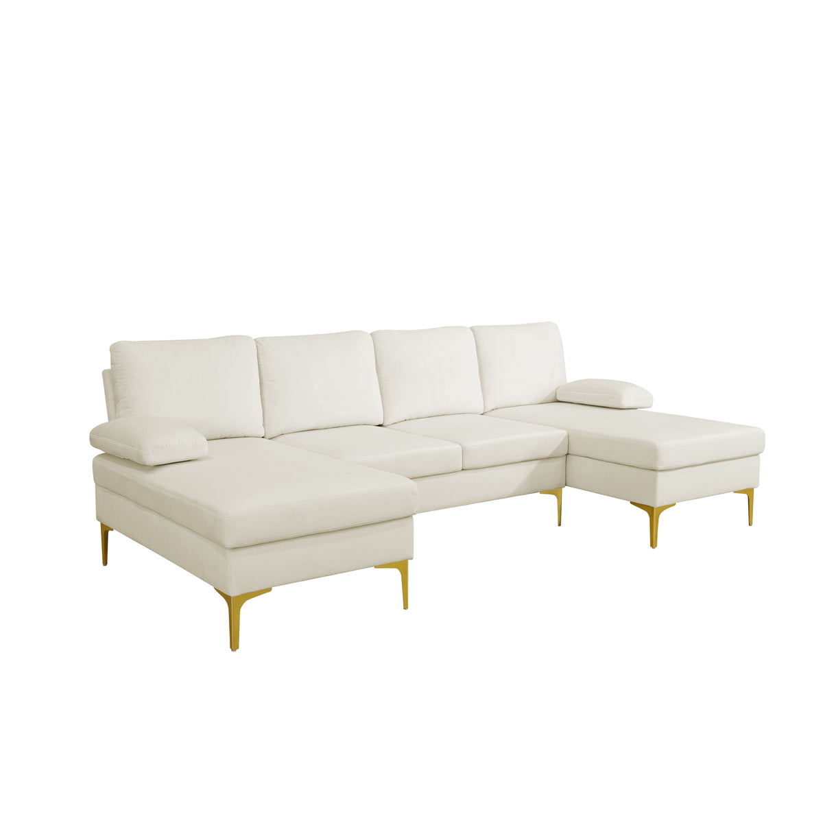 Off-White Fluffy Fabric 3-Piece U-Shaped Sectional Sofa