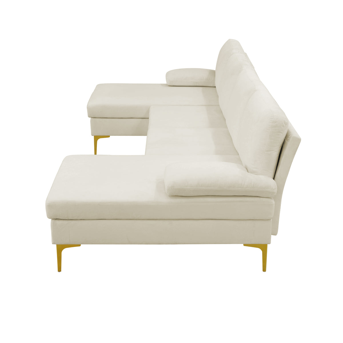 Off-White Fluffy Fabric 3-Piece U-Shaped Sectional Sofa - product image 5