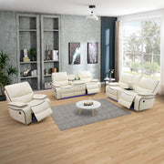 Off-White Bonded Leather Power Reclining 3-Piece Sofa Set