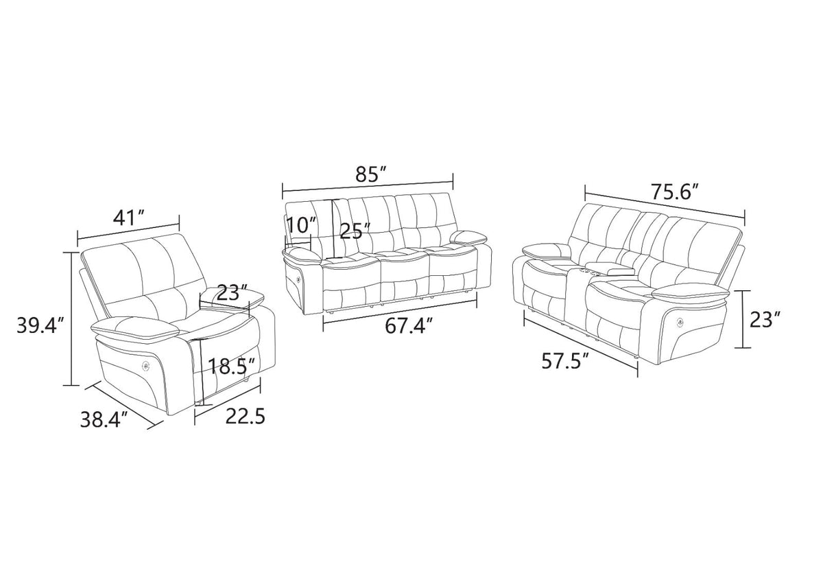Off-White Bonded Leather Power Reclining 3-Piece Sofa Set - product image 5