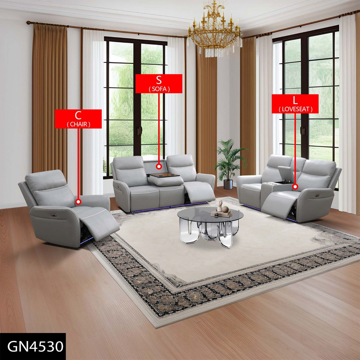 Light Gray Breathing Leather 3-Piece Power Reclining Sofa Set - product image 5