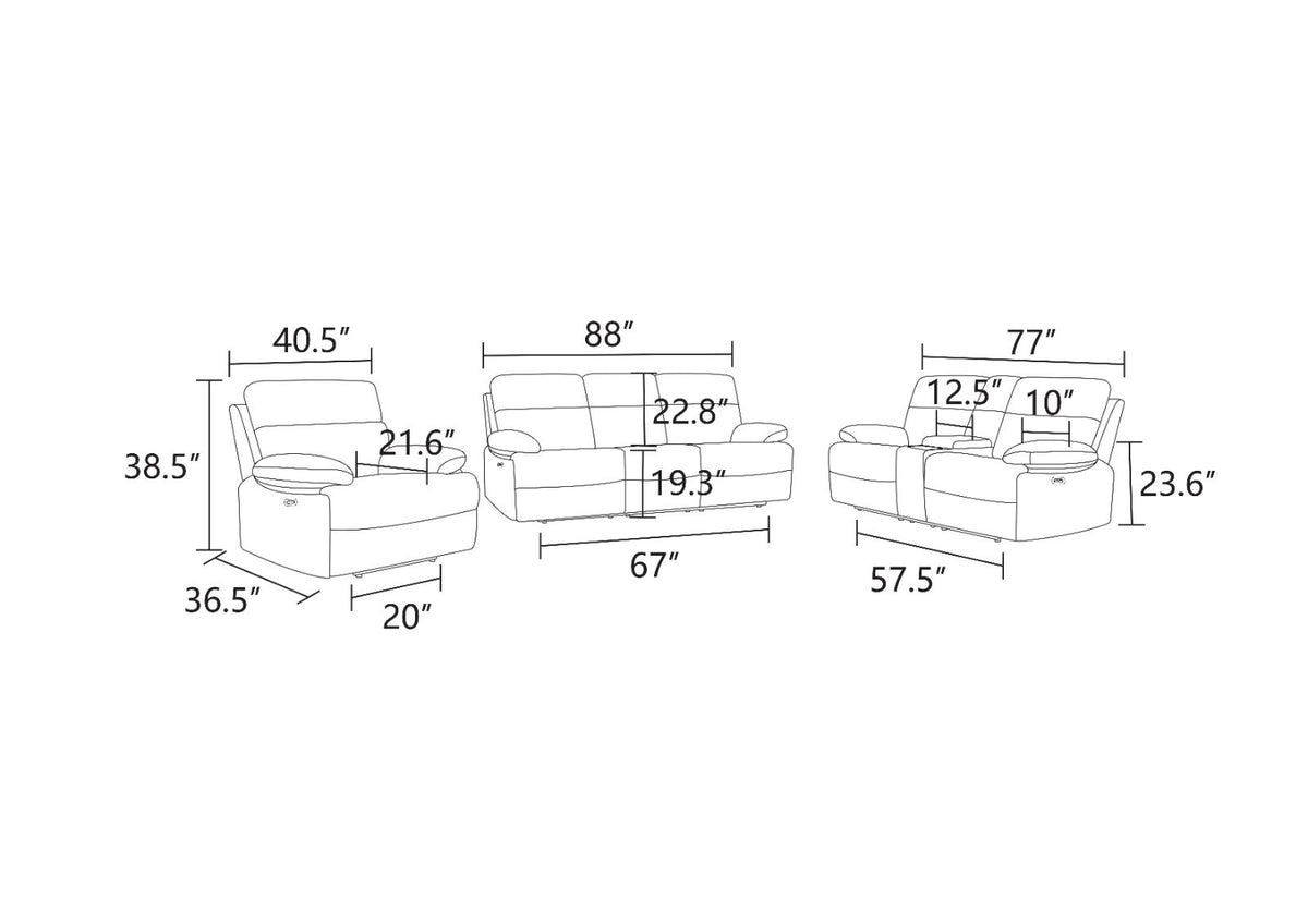 Brown Stripe & Blackish Gray Technical Fabric 3-Piece Power Reclining Sofa Set - product image 3