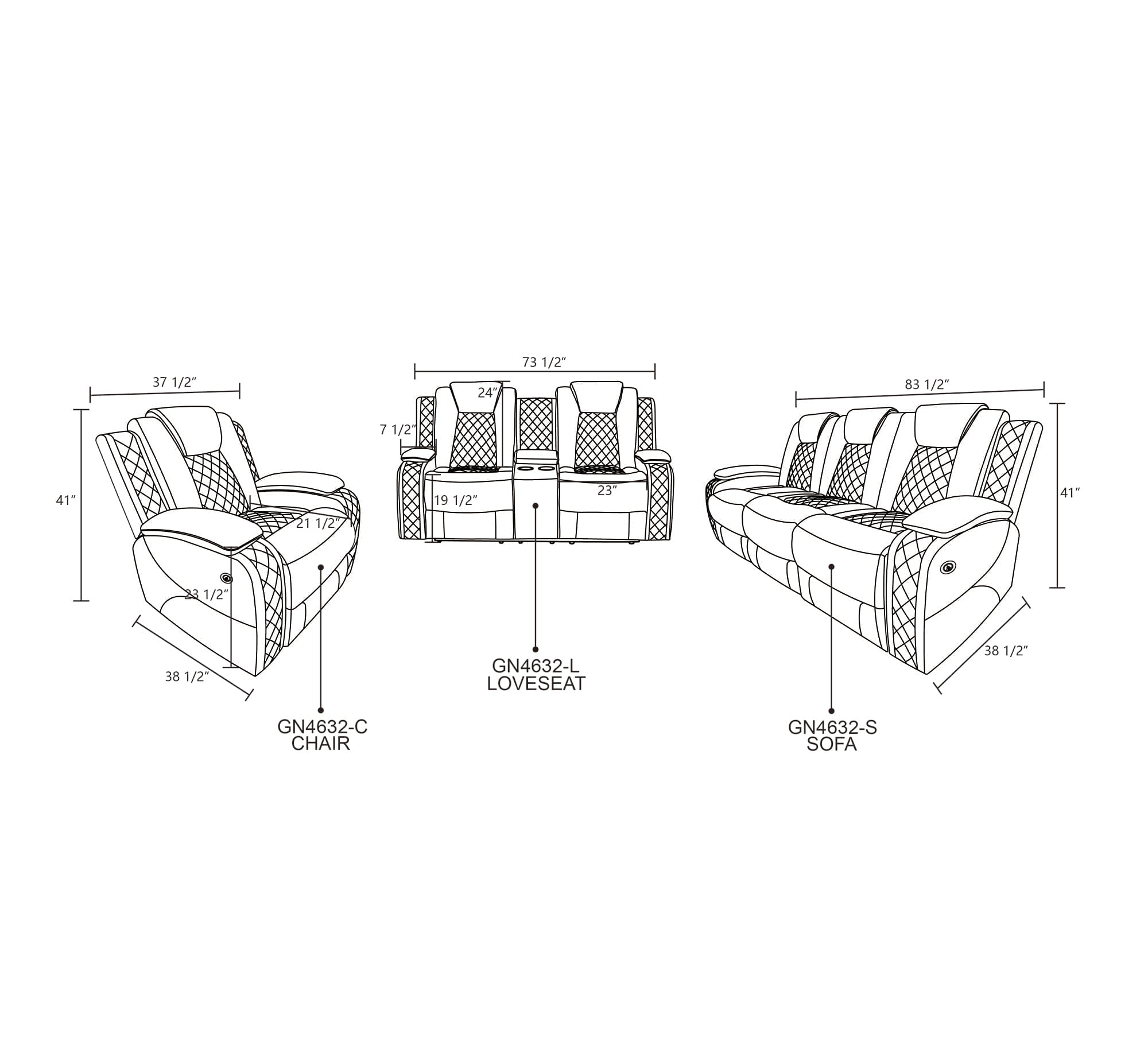 Ainehome Black Breathing Leather 3-Piece Living Room Recliner Sofa Set
