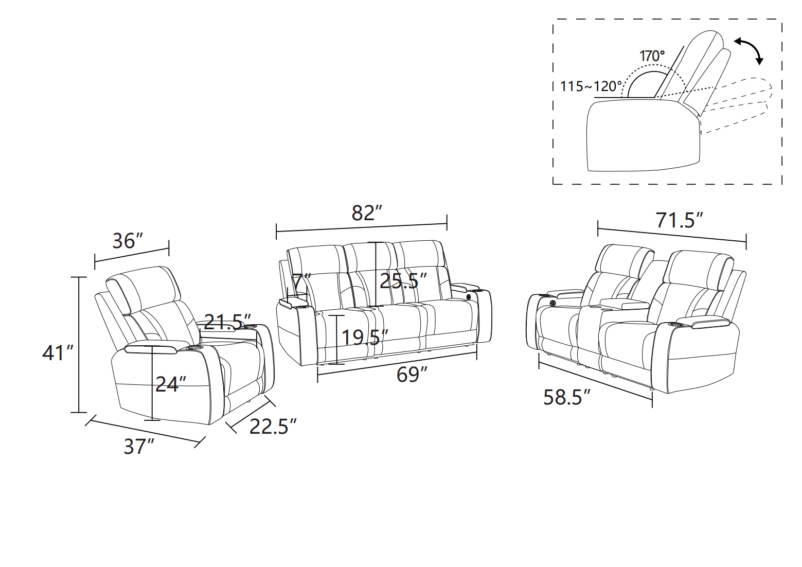 Beige Breathing Leather 3-Piece Living Room Recliner Sofa set（Shipping takes 5 days for delivery）