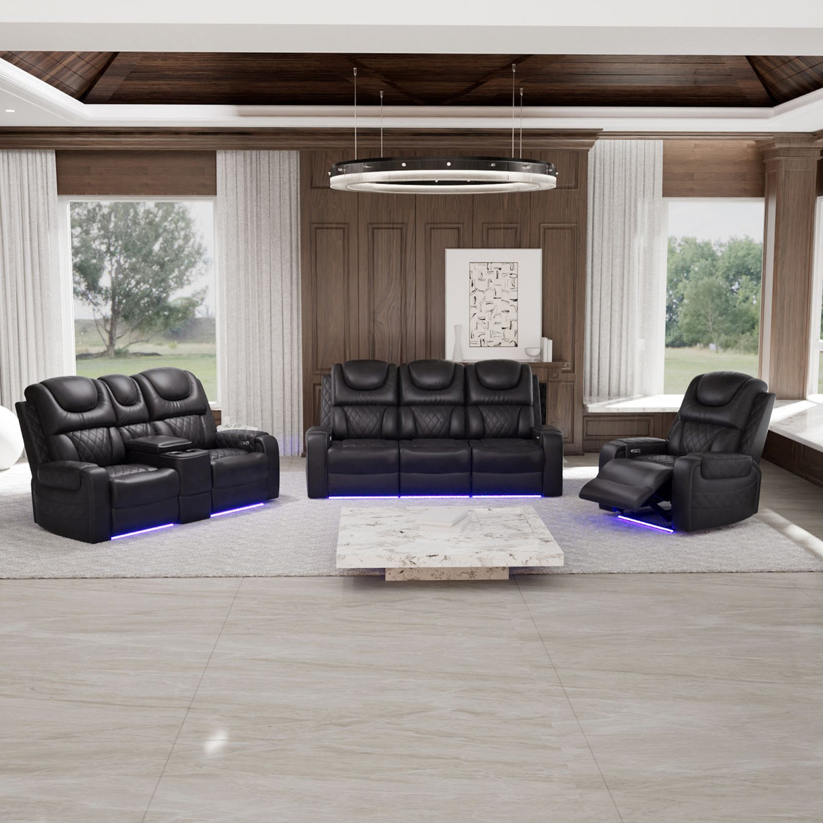Dark Gray Breathing Leather 3-Piece Power Reclining Sofa Set