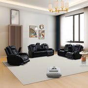 Black Breathing Leather 3-Piece Dual-Motor Power Reclining Sofa Set