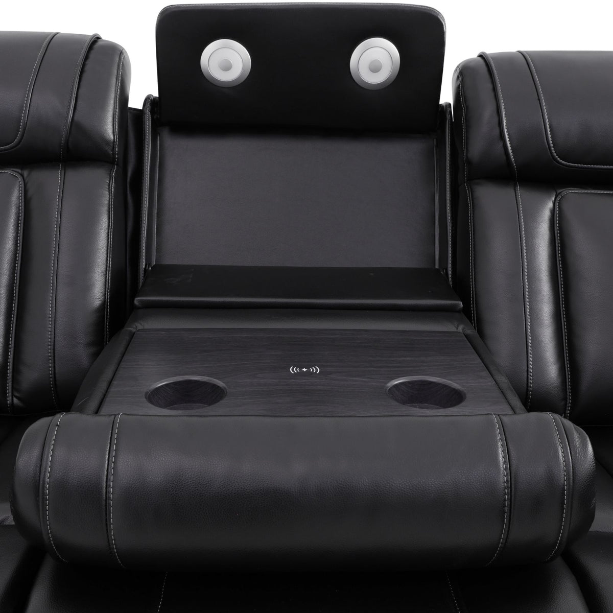Black Semi-PU Leather 3-Piece Power Reclining Sofa Set - product image 3