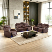 Reddish-Brown Semi-PU Leather 3-Piece Power Reclining Sofa Set