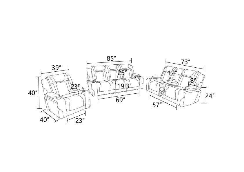 Reddish-Brown Semi-PU Leather 3-Piece Power Reclining Sofa Set - product image 3