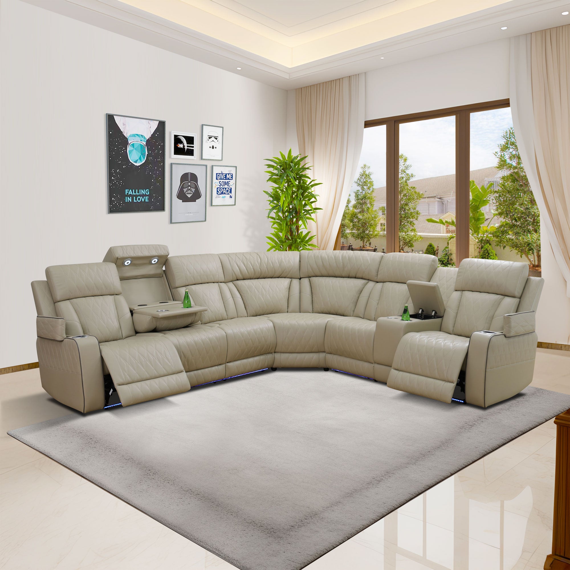 Ainehome Beige Breathing Leather 3-Piece Living Room Recliner Sofa set