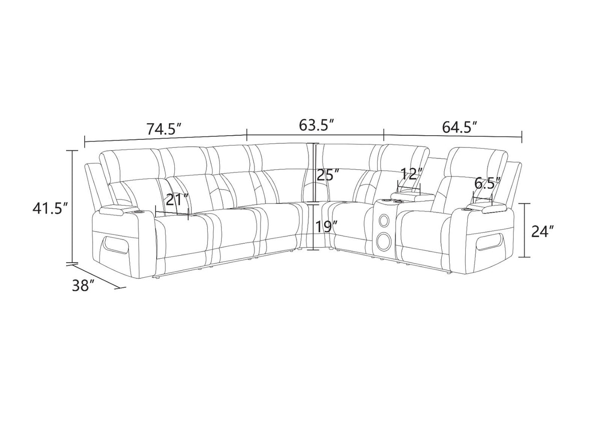 Dark Gray Faux Leather 5-Seater Power Reclining Sectional Sofa - product image 6